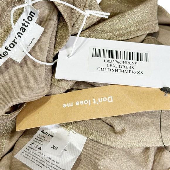 REFORMATION Lexi Dress, Gold Shimmer, XS - Picture 8 of 8